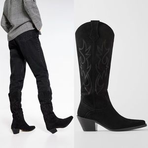 Zara Suede Cowgirl Boots